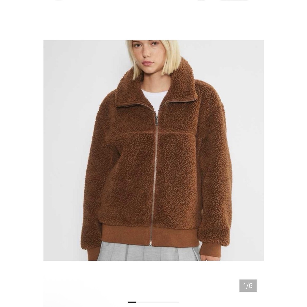 Aritzia Sunday's Best Leche Brown Teddy Fleece Full Zip Jacket Funnel Neck XL